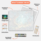 Mystical Forest Path Paint by Numbers Kit – includes numbered canvas, paint pots, brushes, and instructions