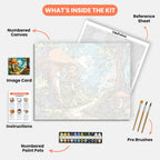 Mystical Forest Path Paint by Numbers Kit – includes numbered canvas, paint pots, brushes, and instructions
