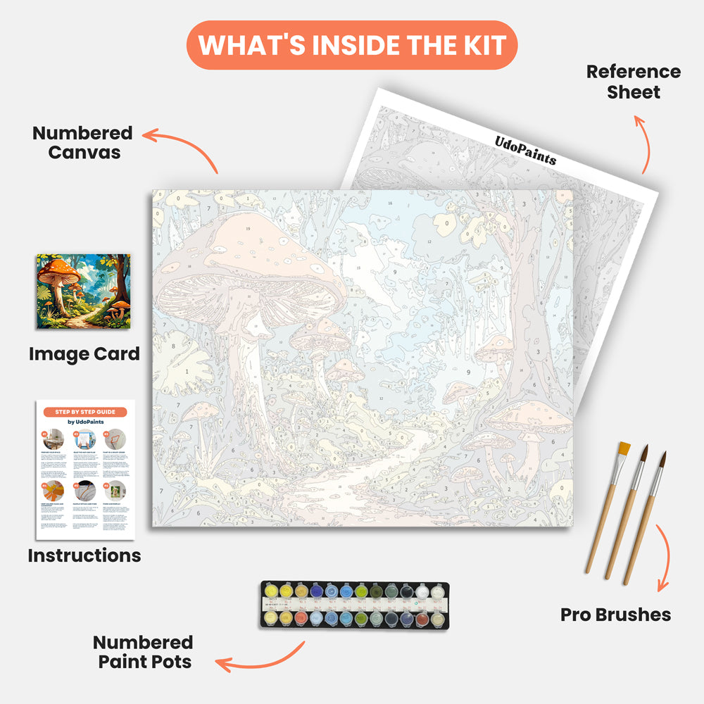 Mystical Forest Path Paint by Numbers Kit – includes numbered canvas, paint pots, brushes, and instructions