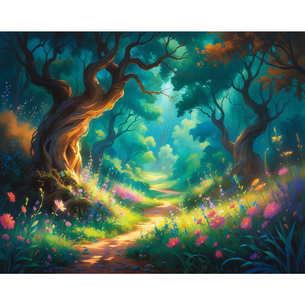 Mystical Forest Path Paint by Numbers Kit design preview showing the full artwork layout before painting