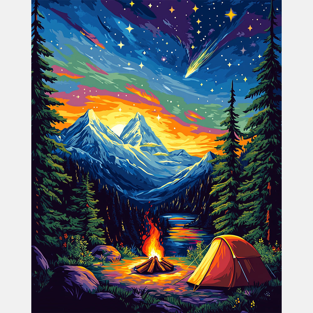 Nightfall Alps Paint by Numbers Kit design preview showing the full artwork layout before painting