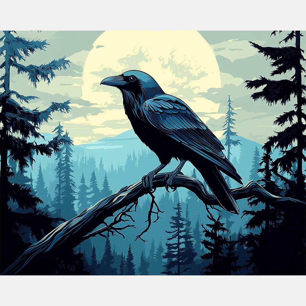 Nightwatch Raven Paint by Numbers Kit design preview showing the full artwork layout before painting
