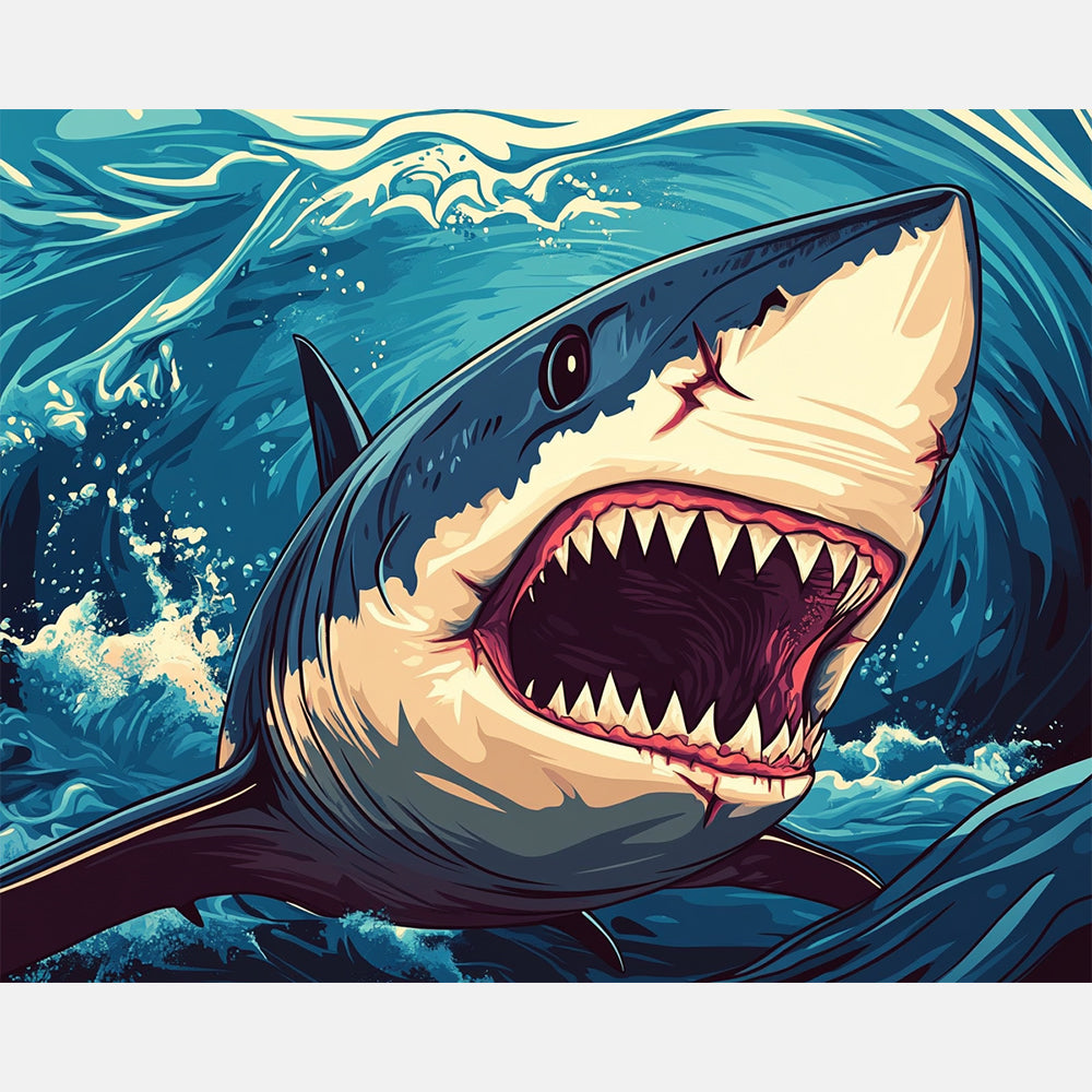 Ocean Predator Paint by Numbers Kit design preview showing the full artwork layout before painting