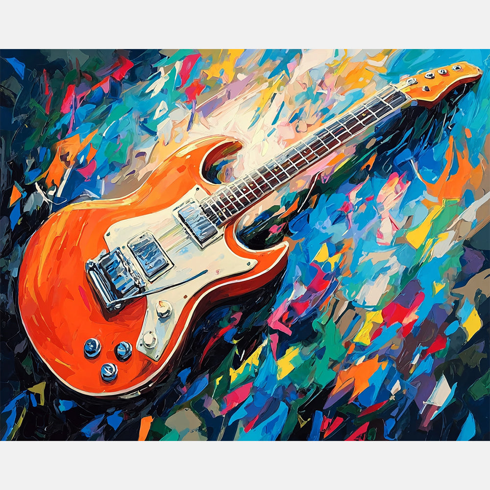Orange Guitar Symphony Paint by Numbers Kit design preview showing the full artwork layout before painting