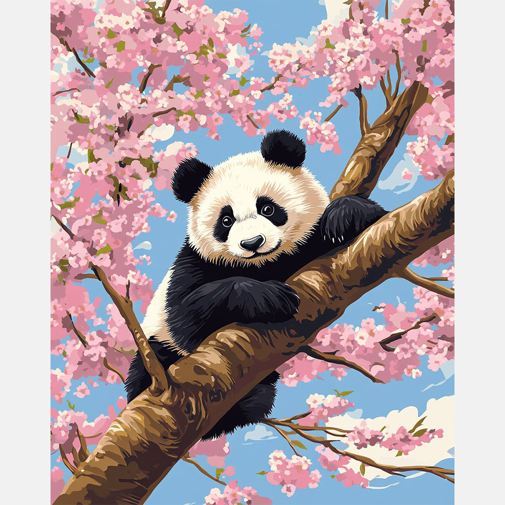 Panda Blossoms Paint by Numbers Kit design preview showing the full artwork layout before painting