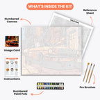 Parisian Streetscape Paint by Numbers Kit – includes numbered canvas, paint pots, brushes, and instructions