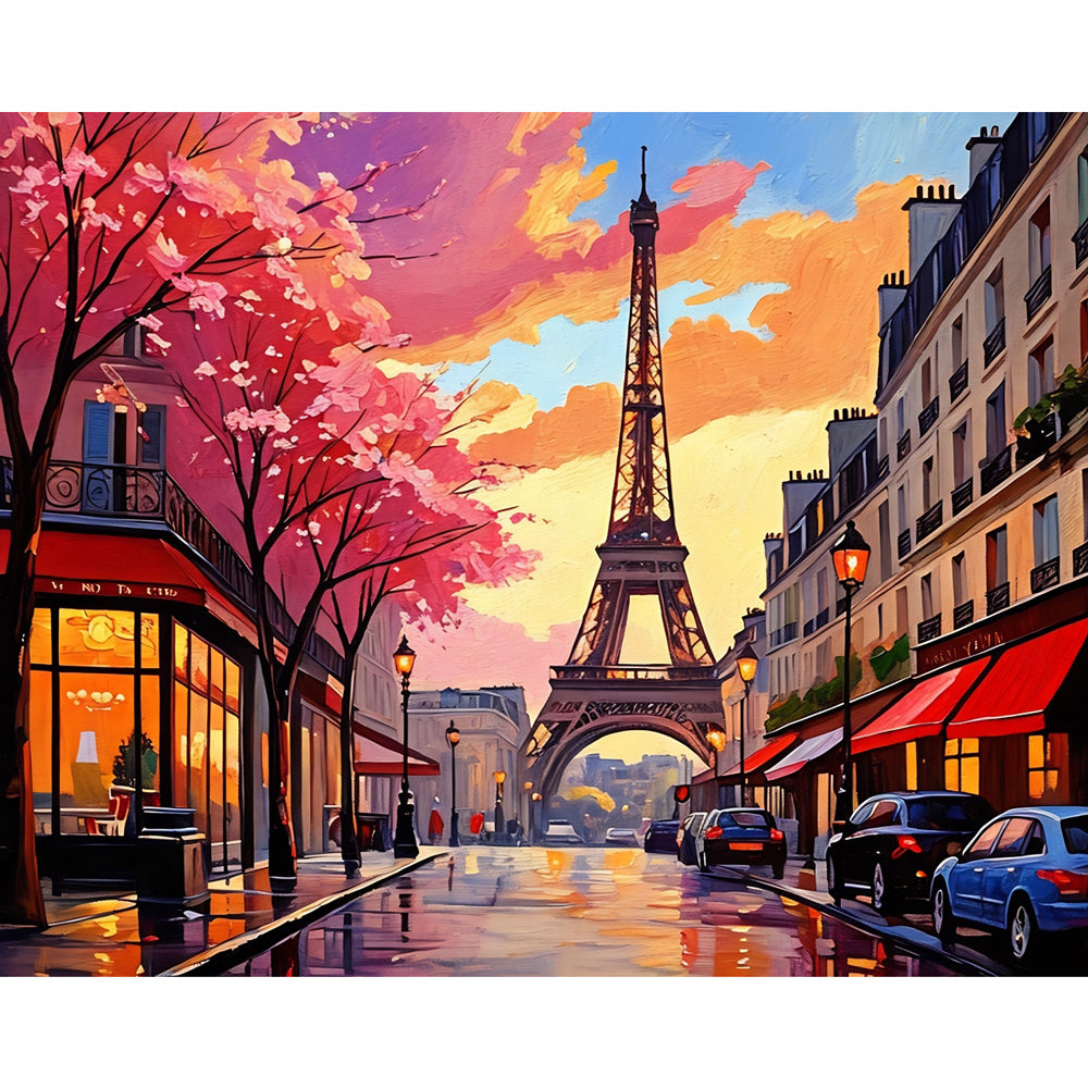 Parisian Streetscape Paint by Numbers Kit design preview showing the full artwork layout before painting