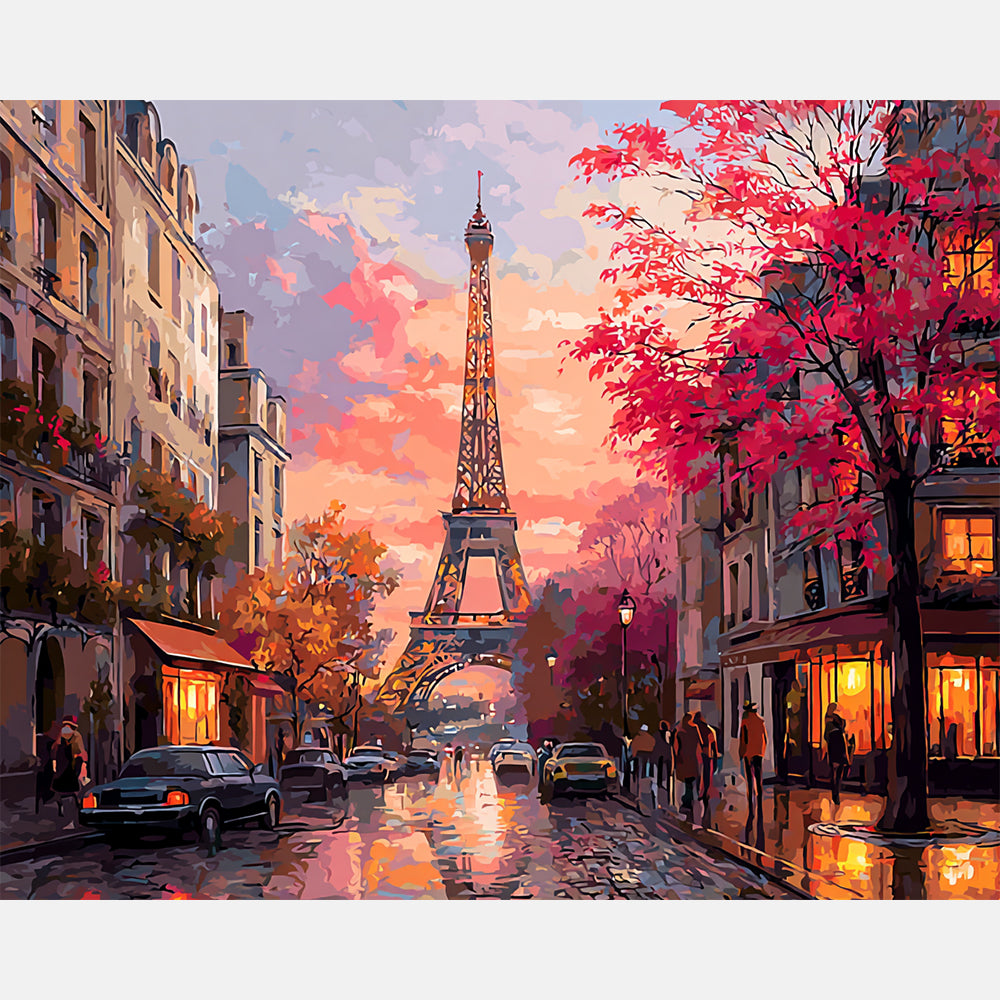 Parisian Twilight Paint by Numbers Kit design preview showing the full artwork layout before painting