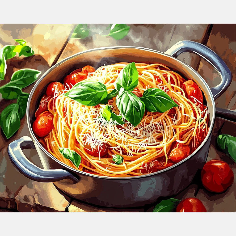 Pasta Bloom Paint by Numbers Kit design preview showing the full artwork layout before painting