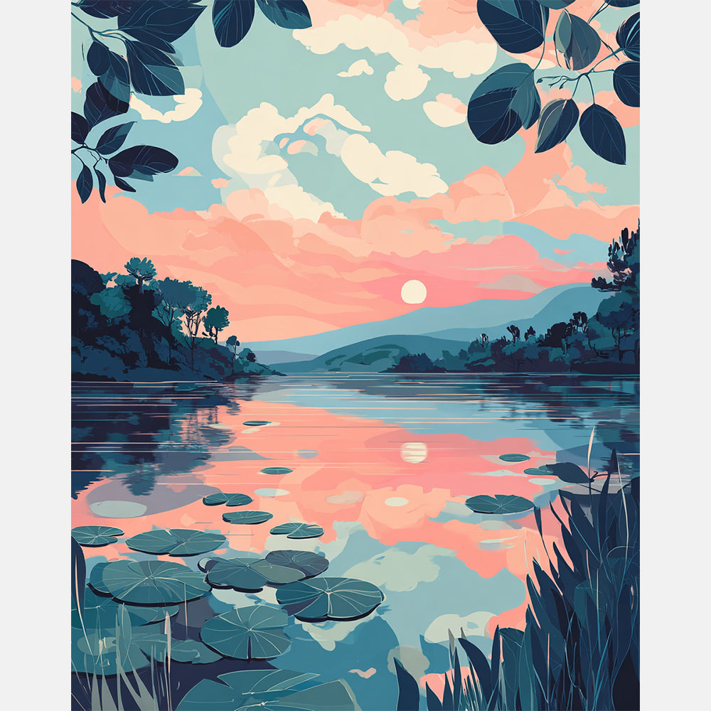 Pastel Sunrise Paint by Numbers Kit design preview showing the full artwork layout before painting