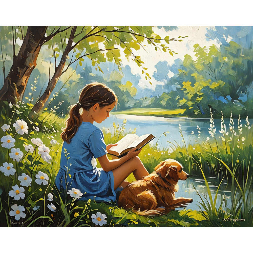 Peaceful Reading Paint by Numbers Kit design preview showing the full artwork layout before painting