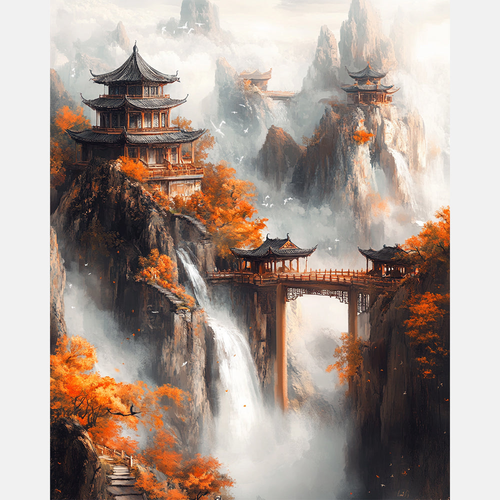 Peak Pagodas Paint by Numbers Kit design preview showing the full artwork layout before painting
