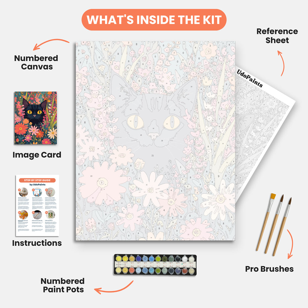 Curious Cat Paint by Numbers Kit – includes numbered canvas, paint pots, brushes, and instructions