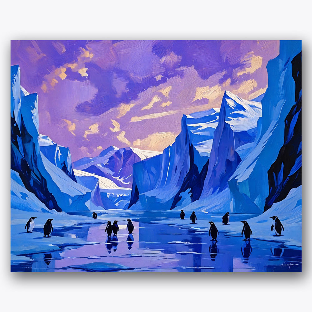 Penguins at Dusk Paint by Numbers Kit UdoPaints
