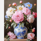 Peonies And Porcelain Paint by Numbers Kit design preview showing the full artwork layout before painting