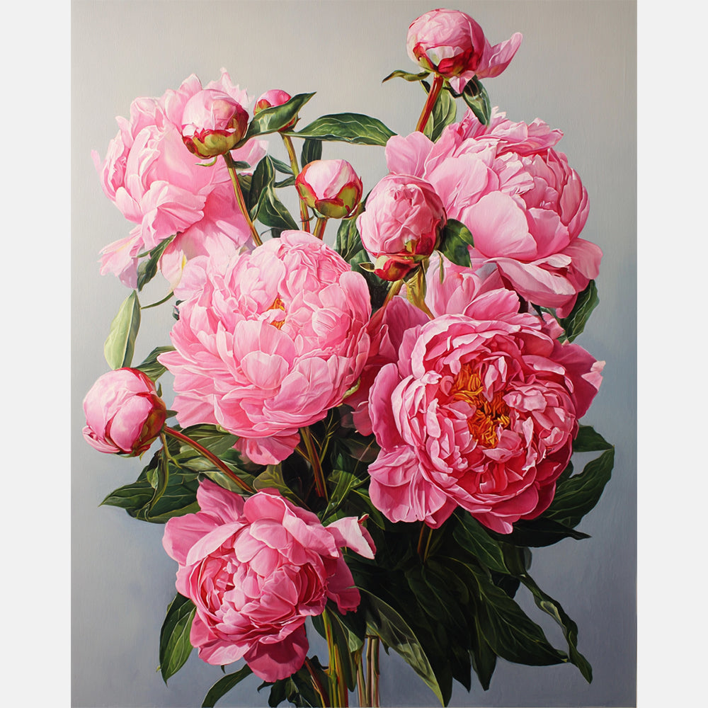 Peonies In Early Spring Paint by Numbers Kit design preview showing the full artwork layout before painting