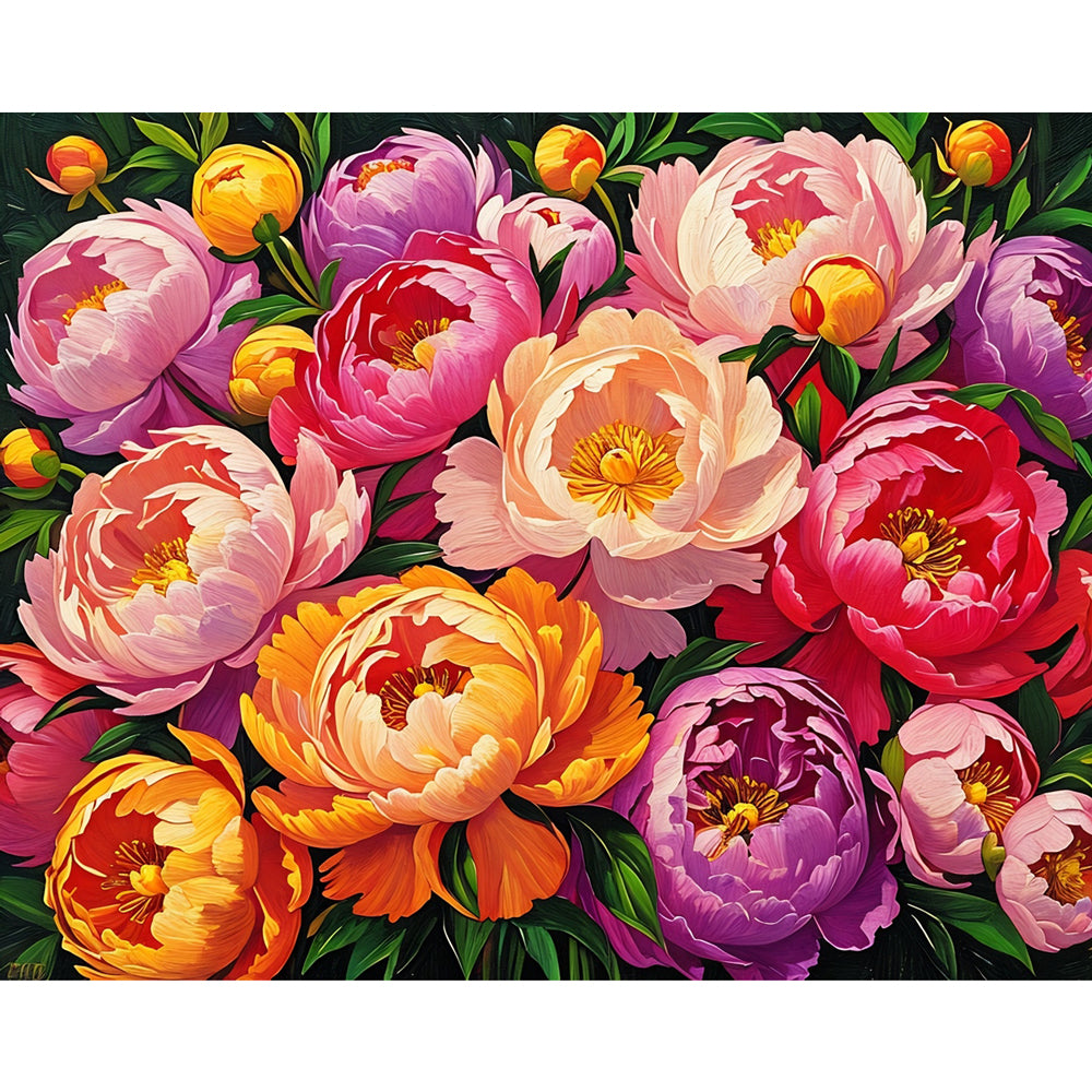 Peony Bloom Paint by Numbers Kit design preview showing the full artwork layout before painting