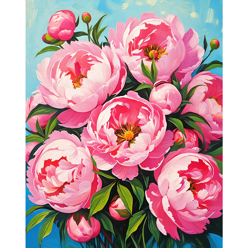Peony Bouquet Paint by Numbers Kit design preview showing the full artwork layout before painting
