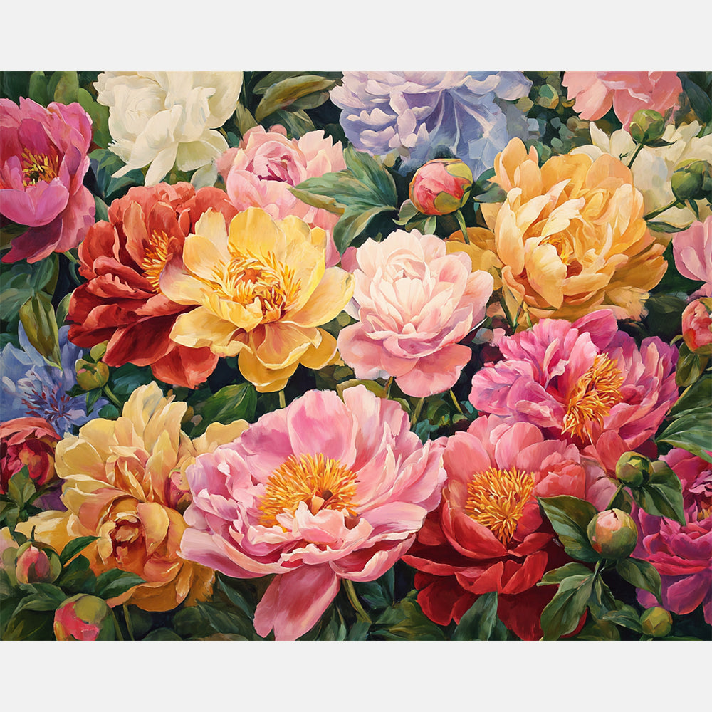 Peony Melody Paint by Numbers Kit design preview showing the full artwork layout before painting