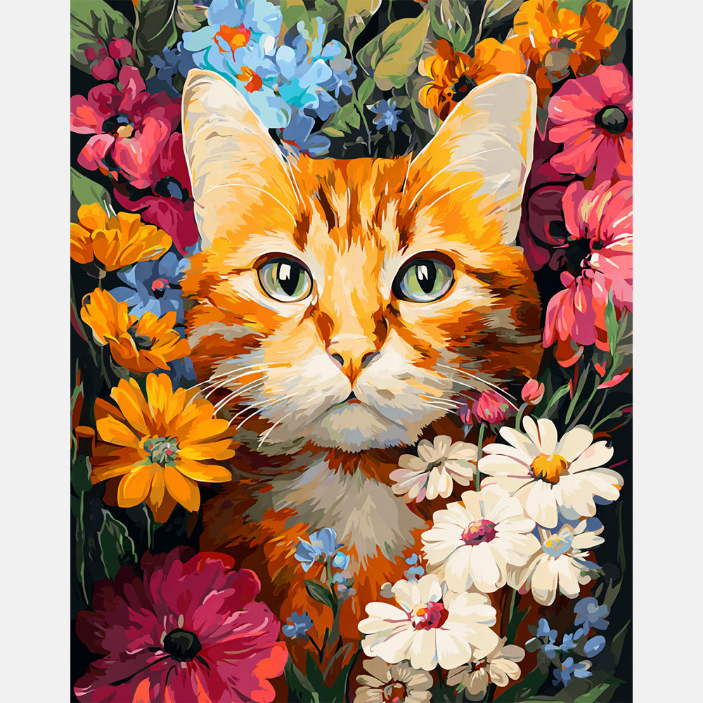 Petal Cat Paint by Numbers Kit design preview showing the full artwork layout before painting
