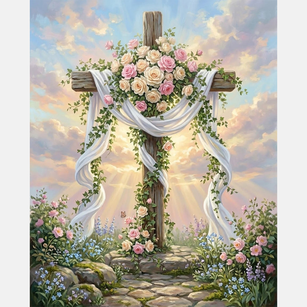 Petal Cross Paint by Numbers Kit design preview showing the full artwork layout before painting