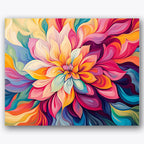 Paint by numbers design of petals, color gradients, swirling petal shapes, vivid color gradients