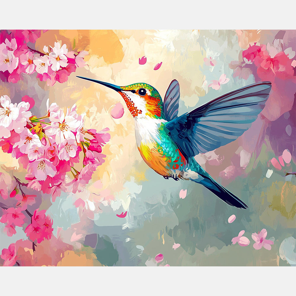 Petal Whisper Hummingbird Paint by Numbers Kit design preview showing the full artwork layout before painting
