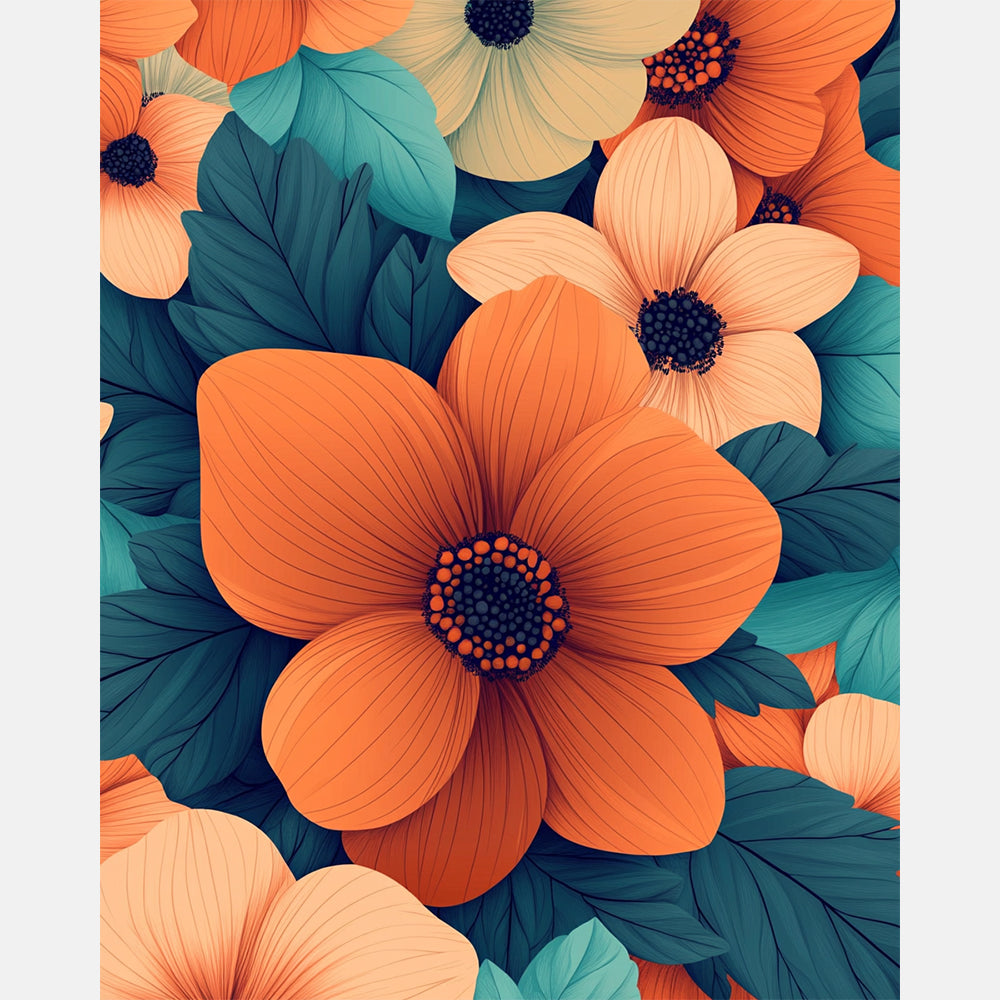 Petals And Leaves Paint by Numbers Kit design preview showing the full artwork layout before painting