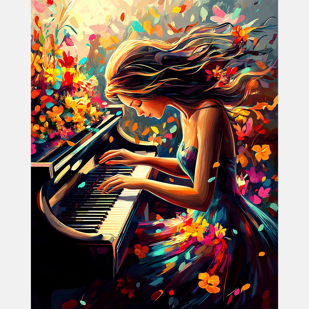 Piano And Petals Paint by Numbers Kit design preview showing the full artwork layout before painting