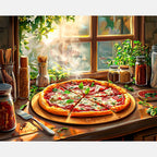 Pizza By Window Paint by Numbers Kit design preview showing the full artwork layout before painting