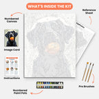 Playful Dog Paint by Numbers Kit – includes numbered canvas, paint pots, brushes, and instructions
