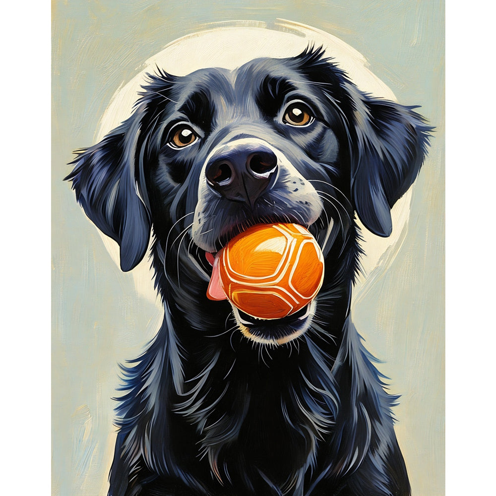 Playful Dog Paint by Numbers Kit design preview showing the full artwork layout before painting
