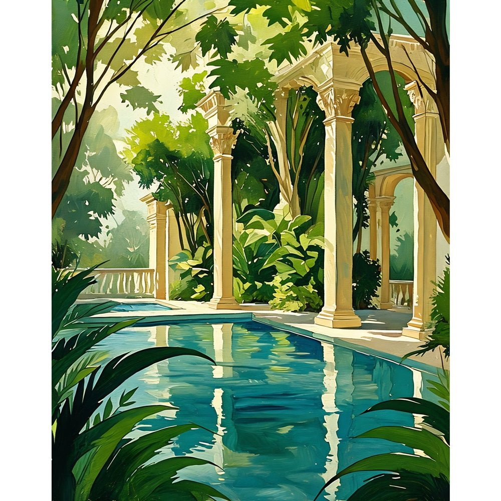 Poolside Oasis Paint by Numbers Kit design preview showing the full artwork layout before painting