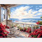 Porchside Ocean Escape Paint by Numbers Kit design preview showing the full artwork layout before painting