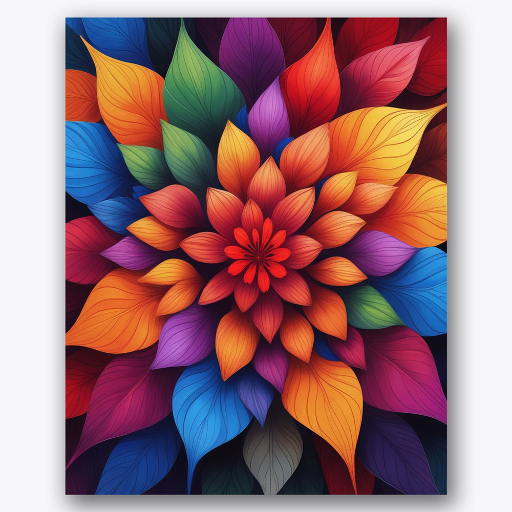 Vibrant Floral Mandala Paint by Numbers Kit design preview showing the full artwork layout before painting