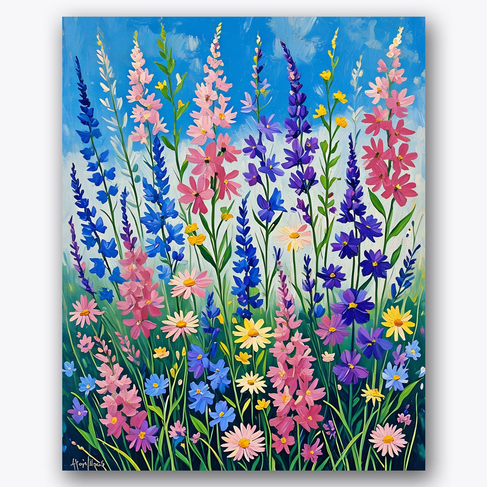 Wildflower Symphony Paint by Numbers Kit design preview showing the full artwork layout before painting