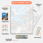 Harbor Balcony Vista Paint by Numbers Kit – includes numbered canvas, paint pots, brushes, and instructions
