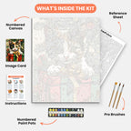 Festive Kitten Surprise Paint by Numbers Kit – includes numbered canvas, paint pots, brushes, and instructions