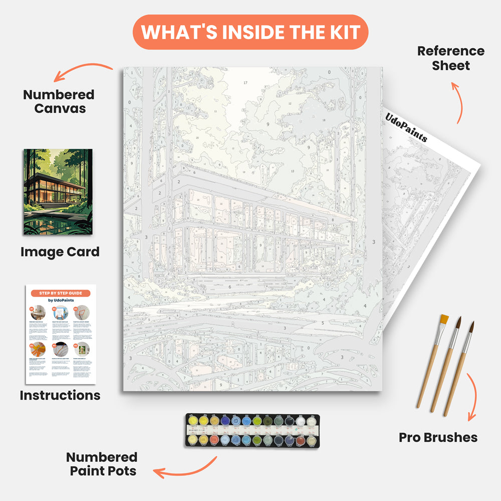 Forest Retreat Paint by Numbers Kit – includes numbered canvas, paint pots, brushes, and instructions