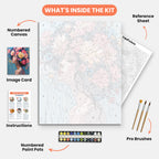 Floral Serenity Paint by Numbers Kit – includes numbered canvas, paint pots, brushes, and instructions