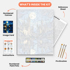 Moonlit Castle Paint by Numbers Kit – includes numbered canvas, paint pots, brushes, and instructions
