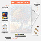Vibrant Fantasy Tree Paint by Numbers Kit – includes numbered canvas, paint pots, brushes, and instructions