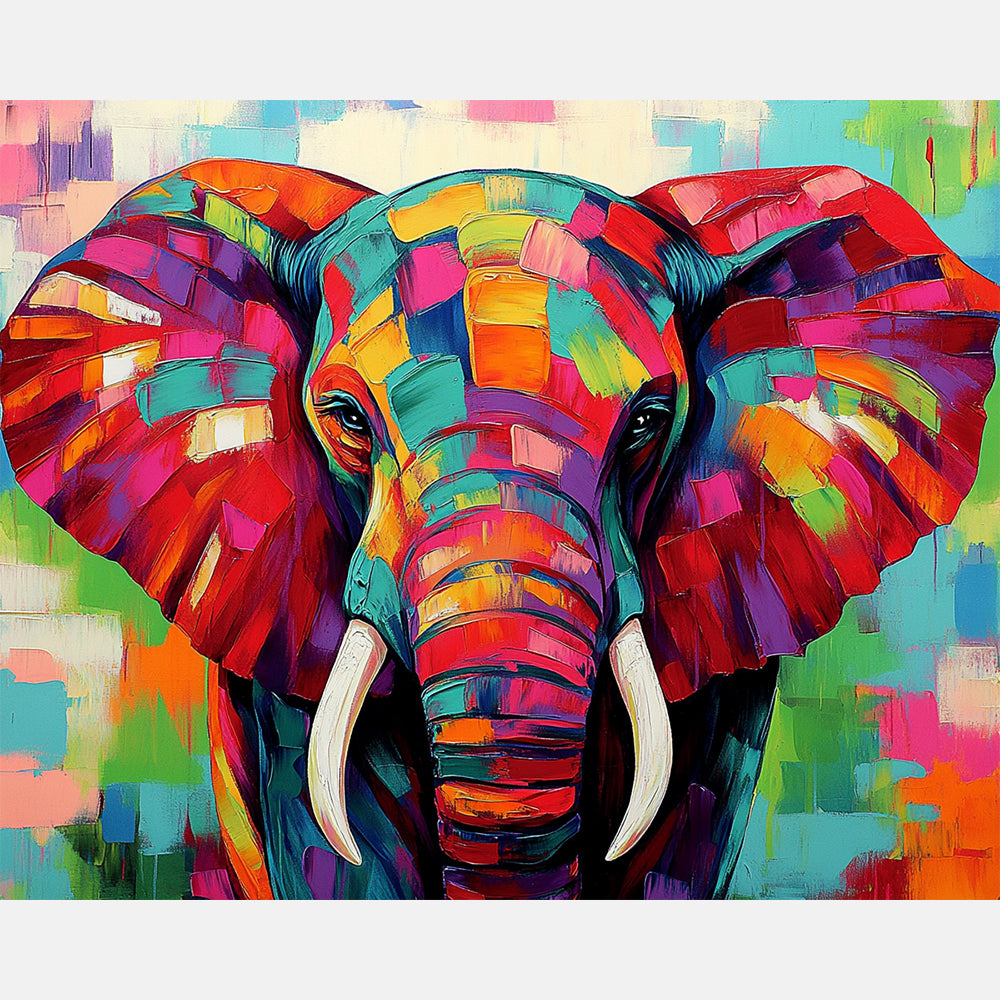 Prismatic Elephant Paint by Numbers Kit design preview showing the full artwork layout before painting