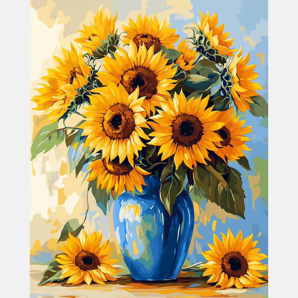 Vase of Golden Bloom Paint by Numbers Kit design preview showing the full artwork layout before painting