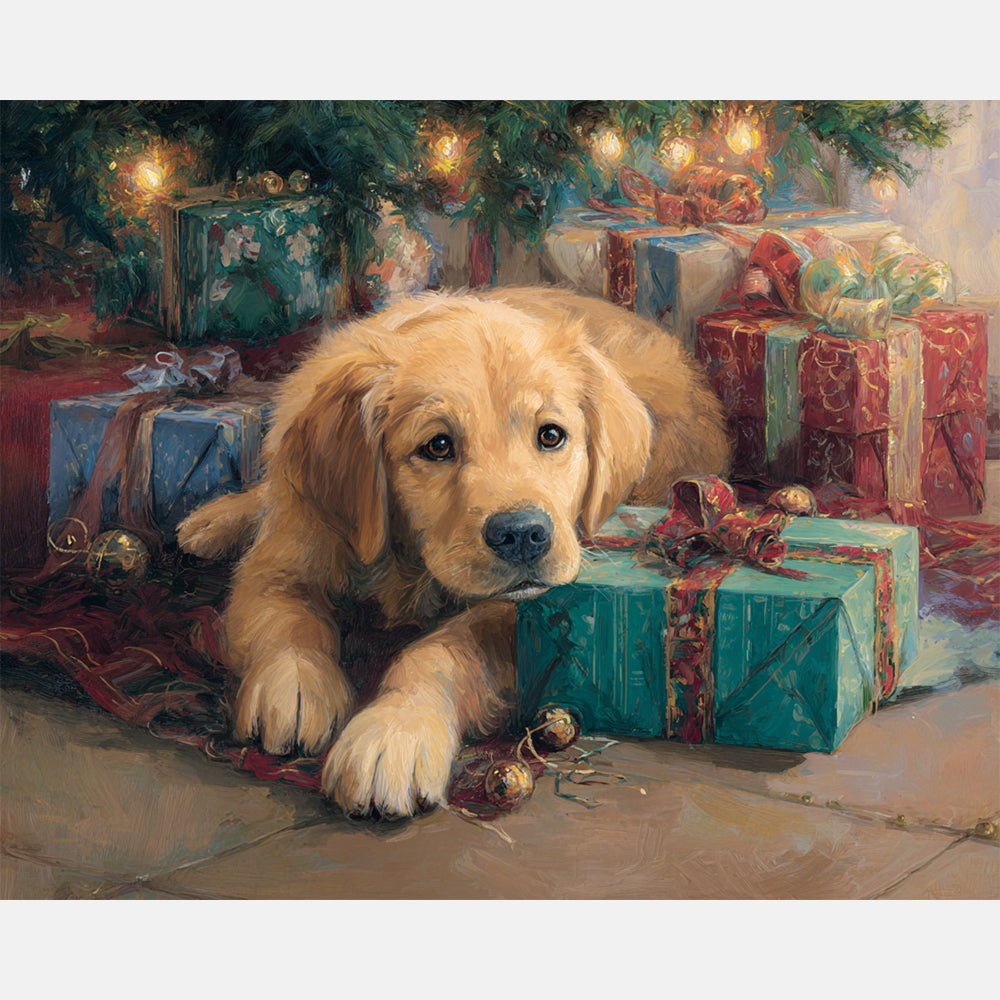Puppy Under Tree Paint by Numbers Kit design preview showing the full artwork layout before painting