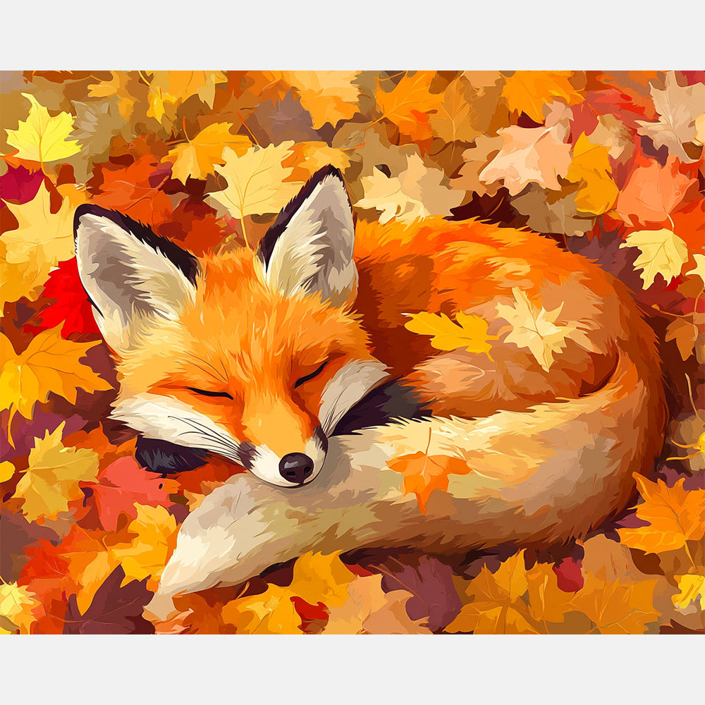 Quiet Fox Den Paint by Numbers Kit design preview showing the full artwork layout before painting