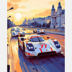 Racers At Dusk Paint by Numbers Kit design preview showing the full artwork layout before painting