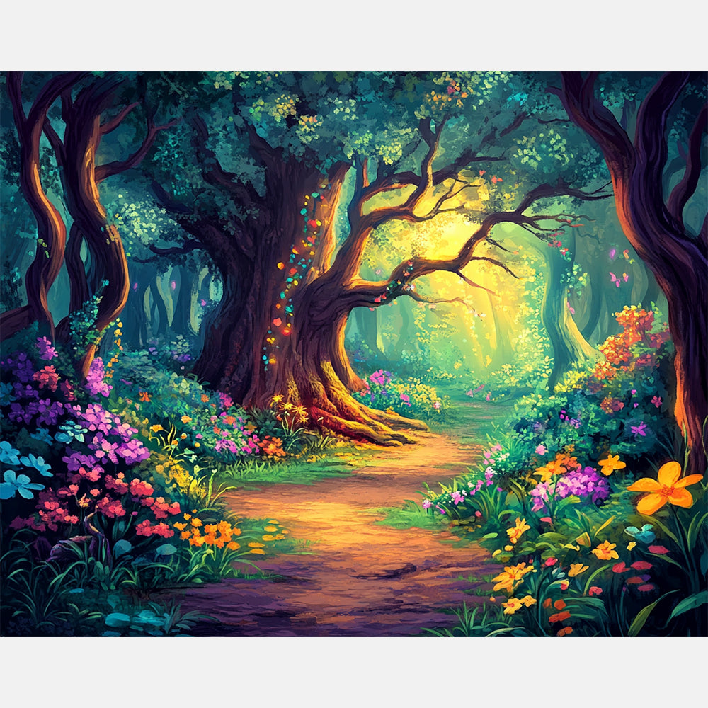 Radiant Forest Paint by Numbers Kit design preview showing the full artwork layout before painting