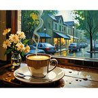 Rainy Coffee Moment Paint by Numbers Kit design preview showing the full artwork layout before painting