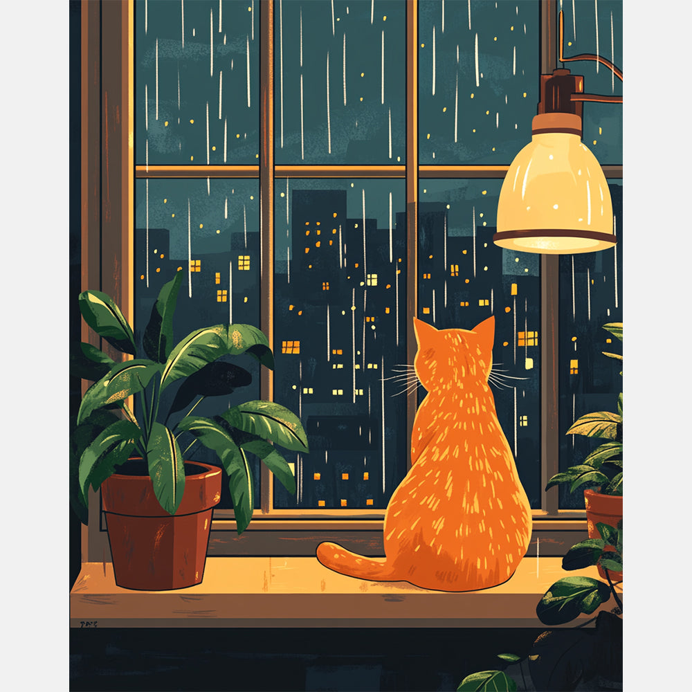 Rainy Companion Paint by Numbers Kit design preview showing the full artwork layout before painting
